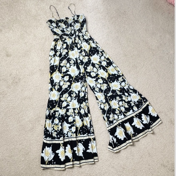 Free People Jumpsuit Little Of Your Love Floral Wide Leg Spaghetti Strap Smocked - Picture 7 of 16